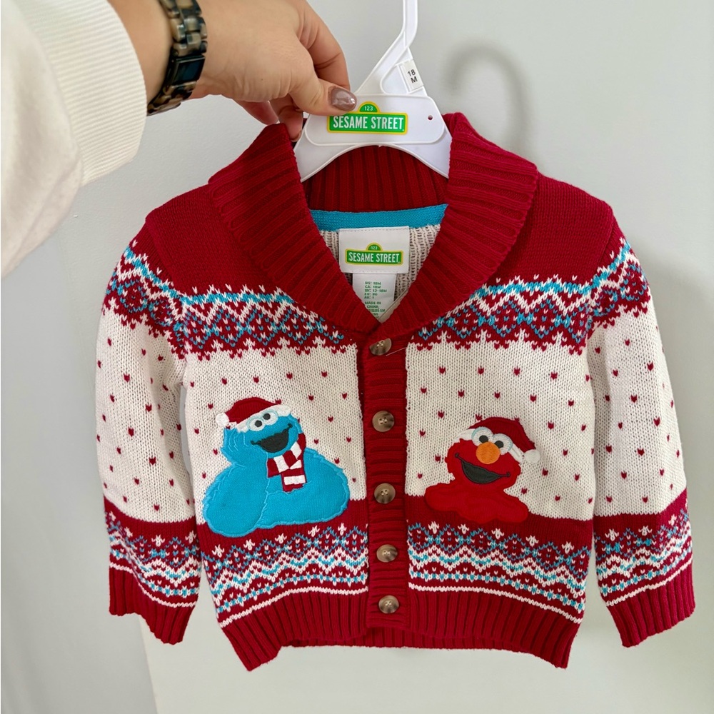Sesame Street Festive Red and White Kids Sweater